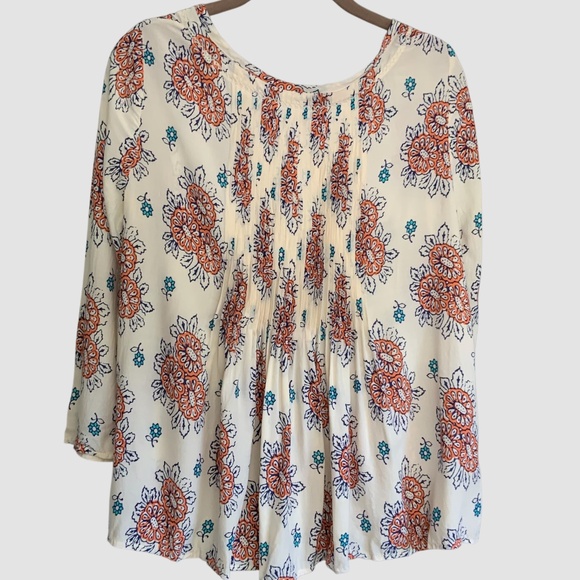 Anthropologie Vanessa Virginia Mahdia Block Print Peasant Pull On Blouse SZ XS - Picture 2 of 13